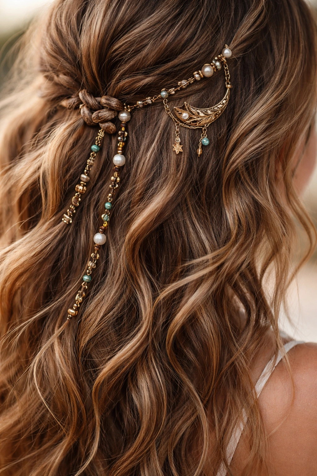 Textured waves with beads and decorative hair clips