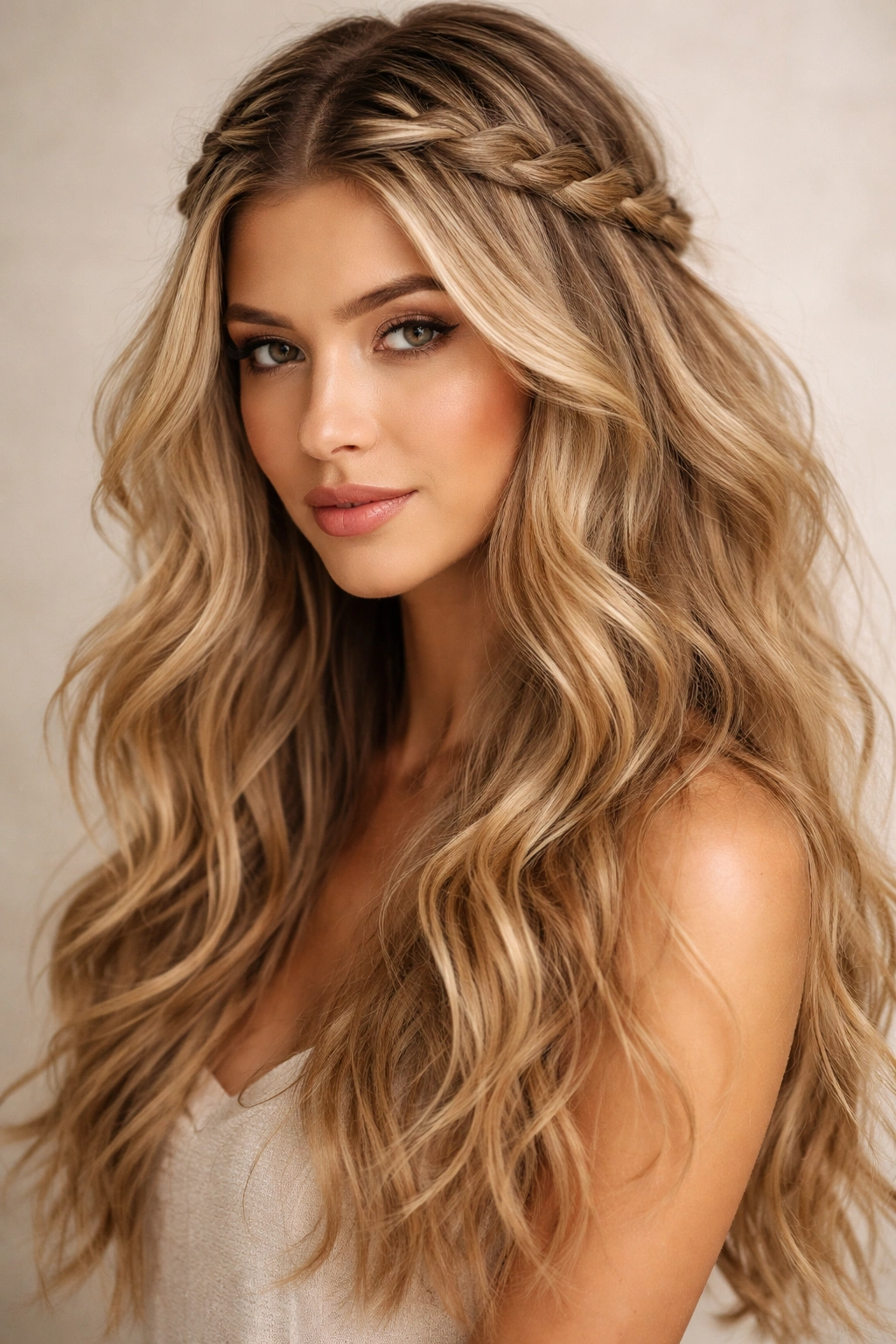 Textured waves with a braided crown detail across the top