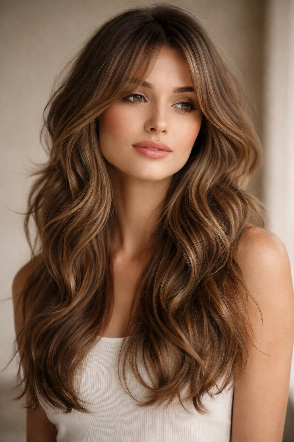 Long hair with face-framing layers and textured waves