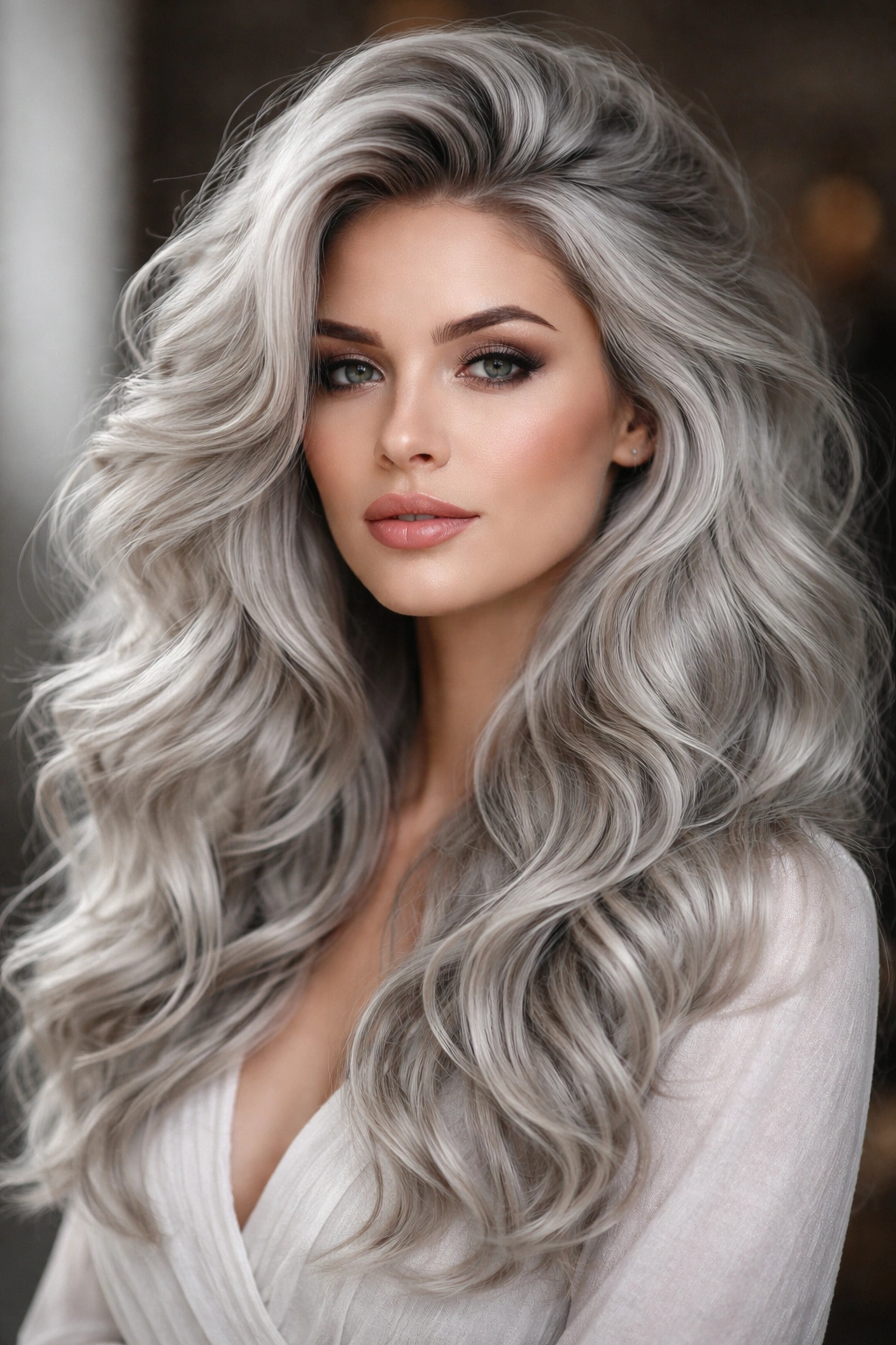 Silver textured waves with voluminous crown and bounce