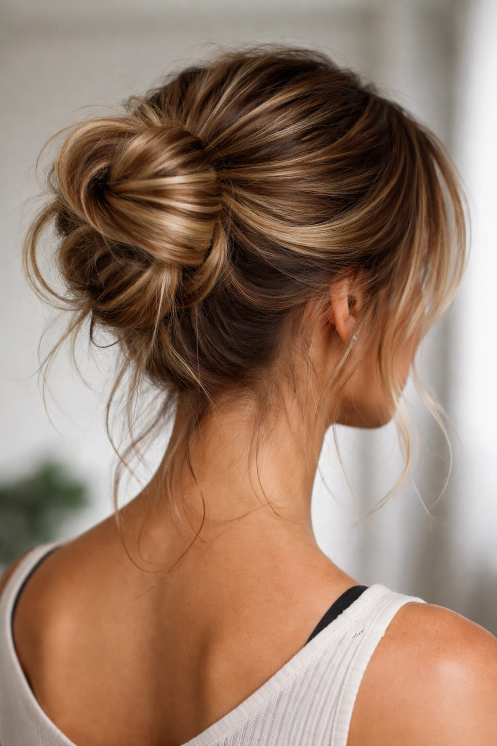 Multi-wrap textured bun with visible wraps and layered texture.