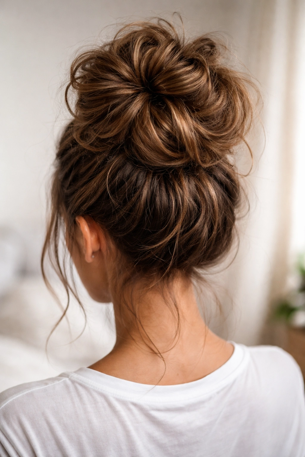 Thick, voluminous messy bun with full volume