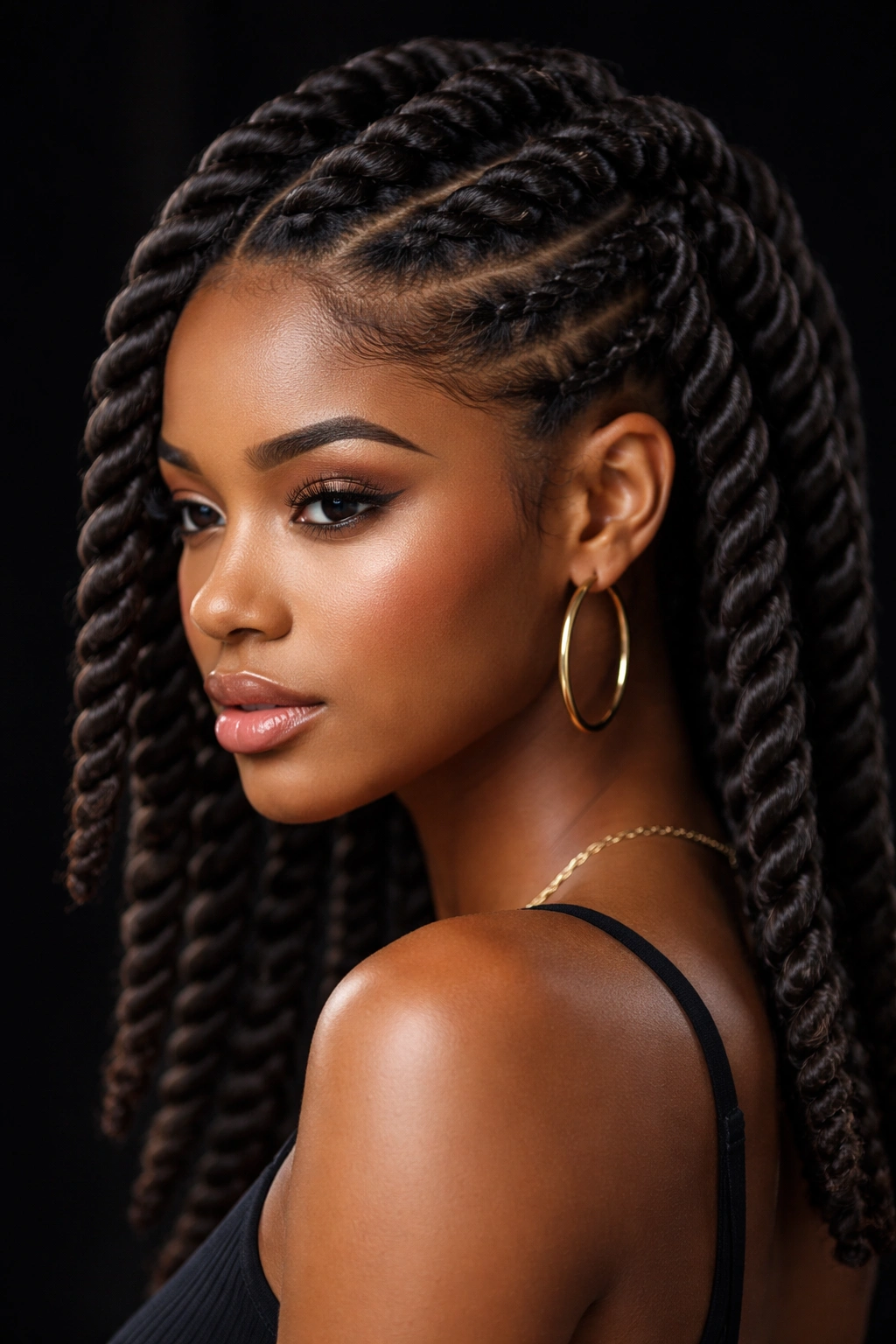 Bold thick rope twists with defined edges forming a sculptural look.