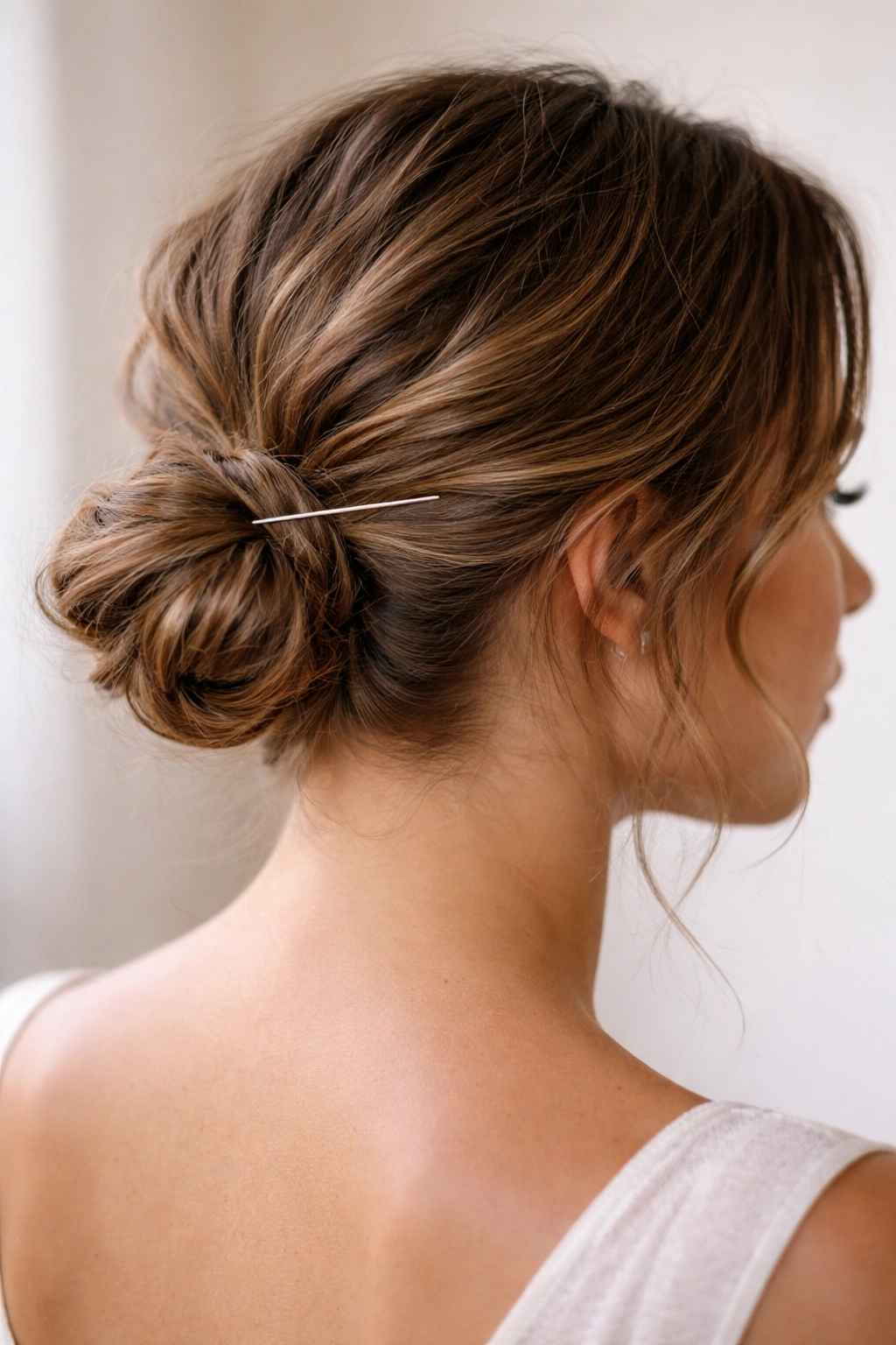 Low bun secured with threading technique using a bobby pin
