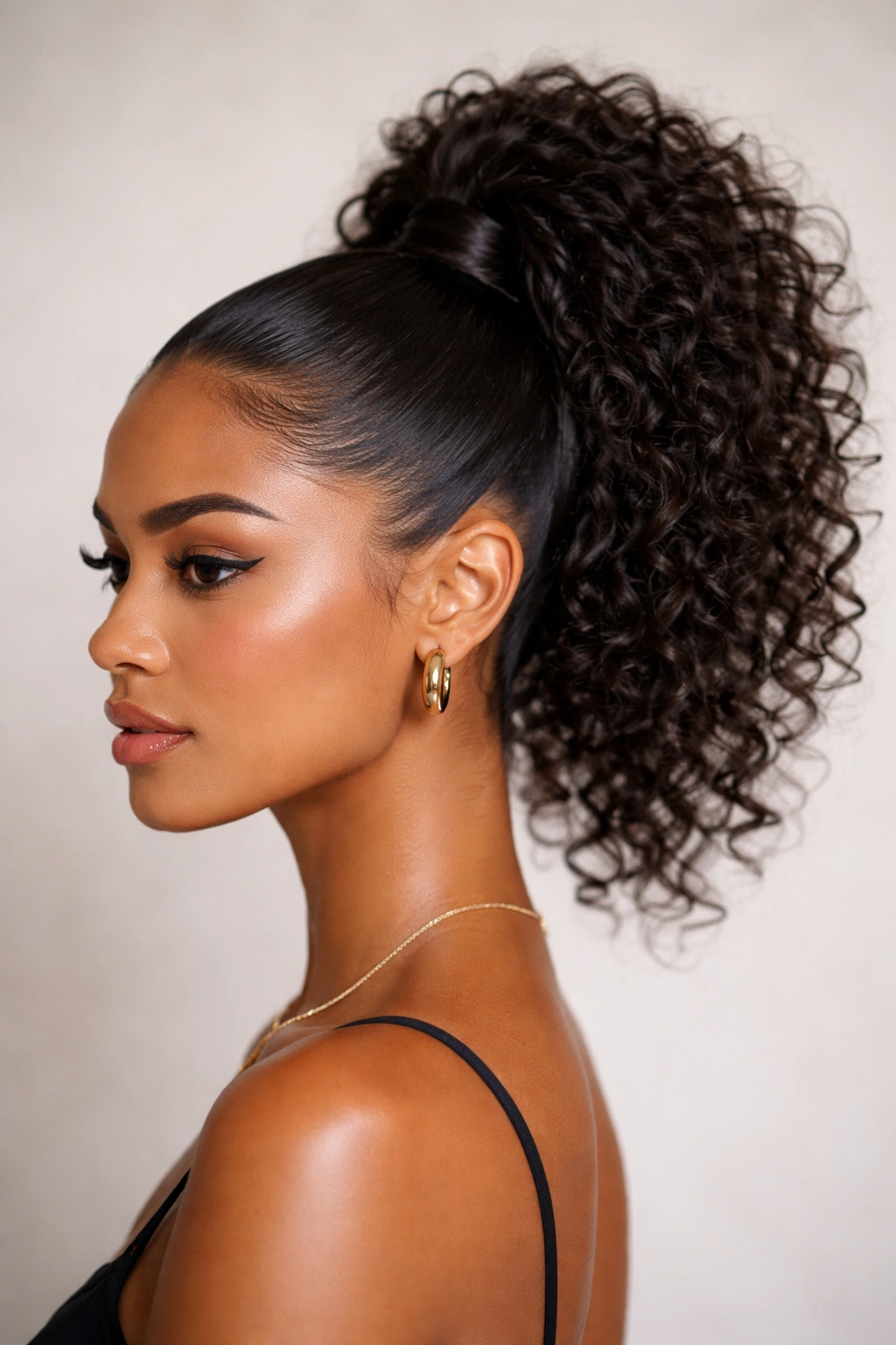 Sleek crown base with textured ponytail on top
