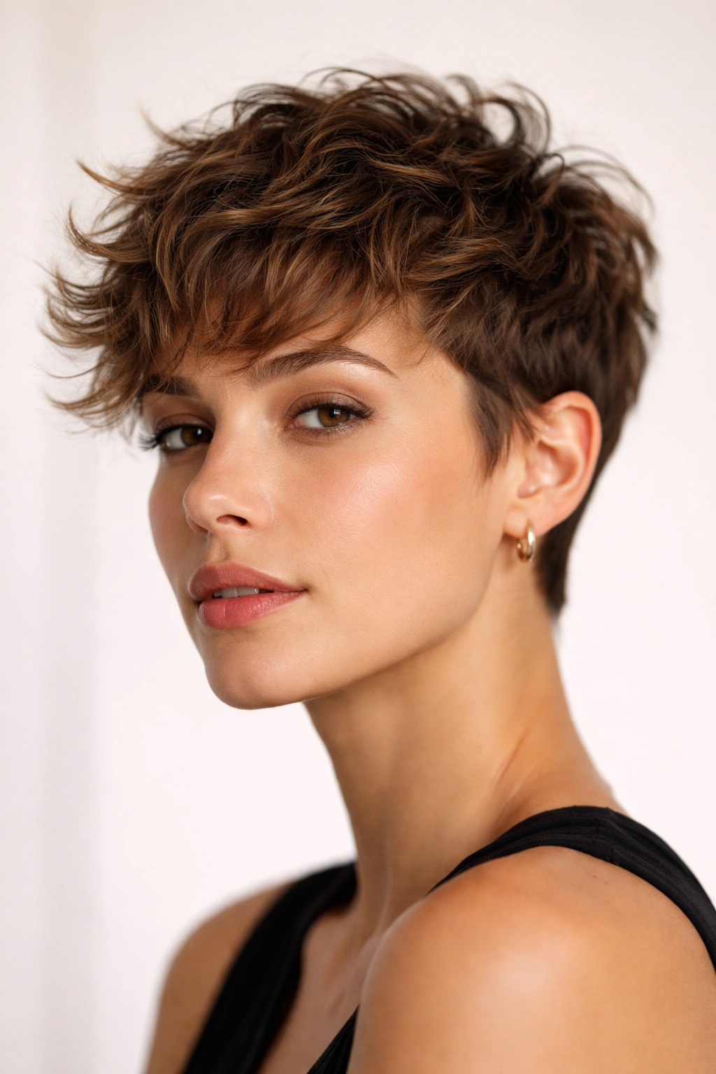 Close-up of a person with a tousled crop showing textured top