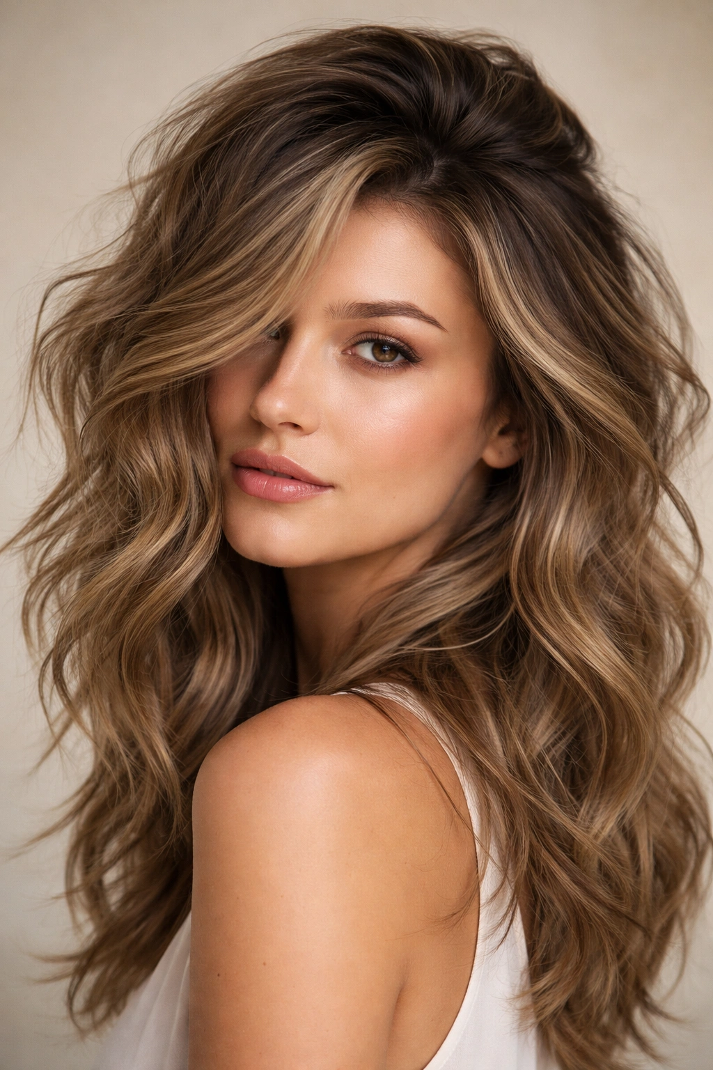 Tousled waves with crown volume showing textured movement