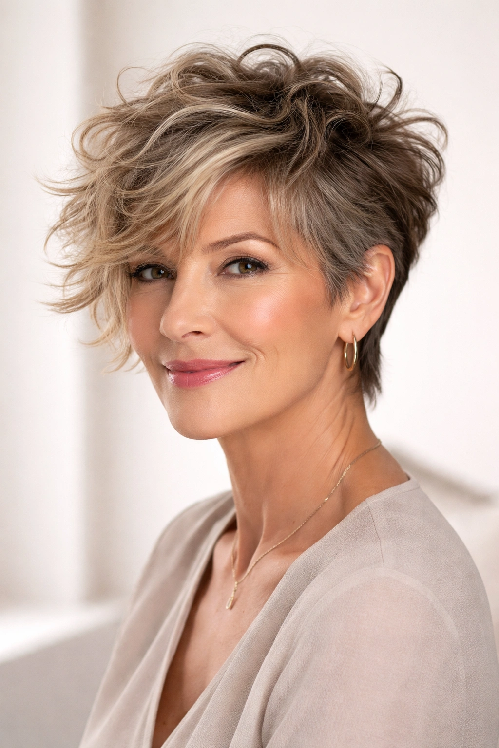 Portrait of a person with tousled waves and shorter sides