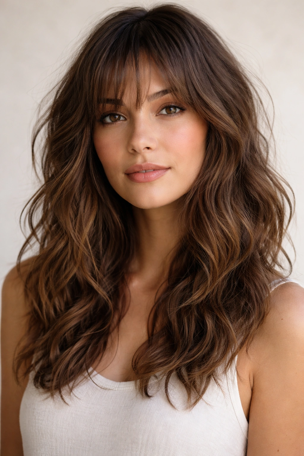 Tousled waves with subtle bangs framing the face