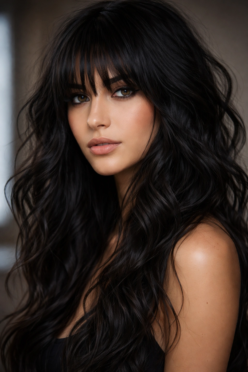 Tousled waves with a textured fringe around eyebrows