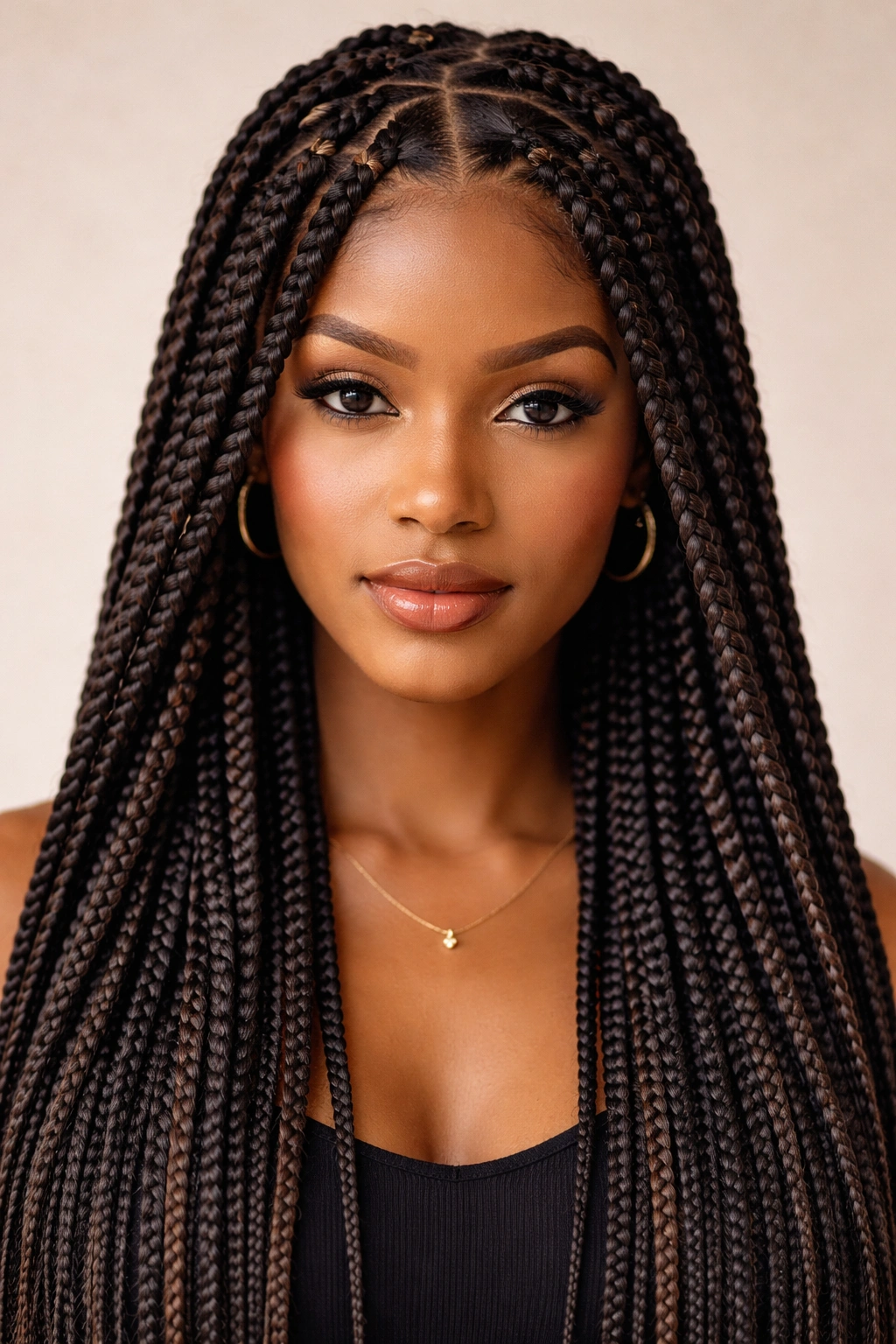 Close-up of triangle box braids with triangular sections