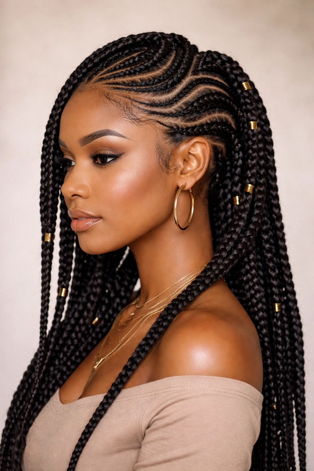 Bold tribal braids arranged in artistic, asymmetrical patterns
