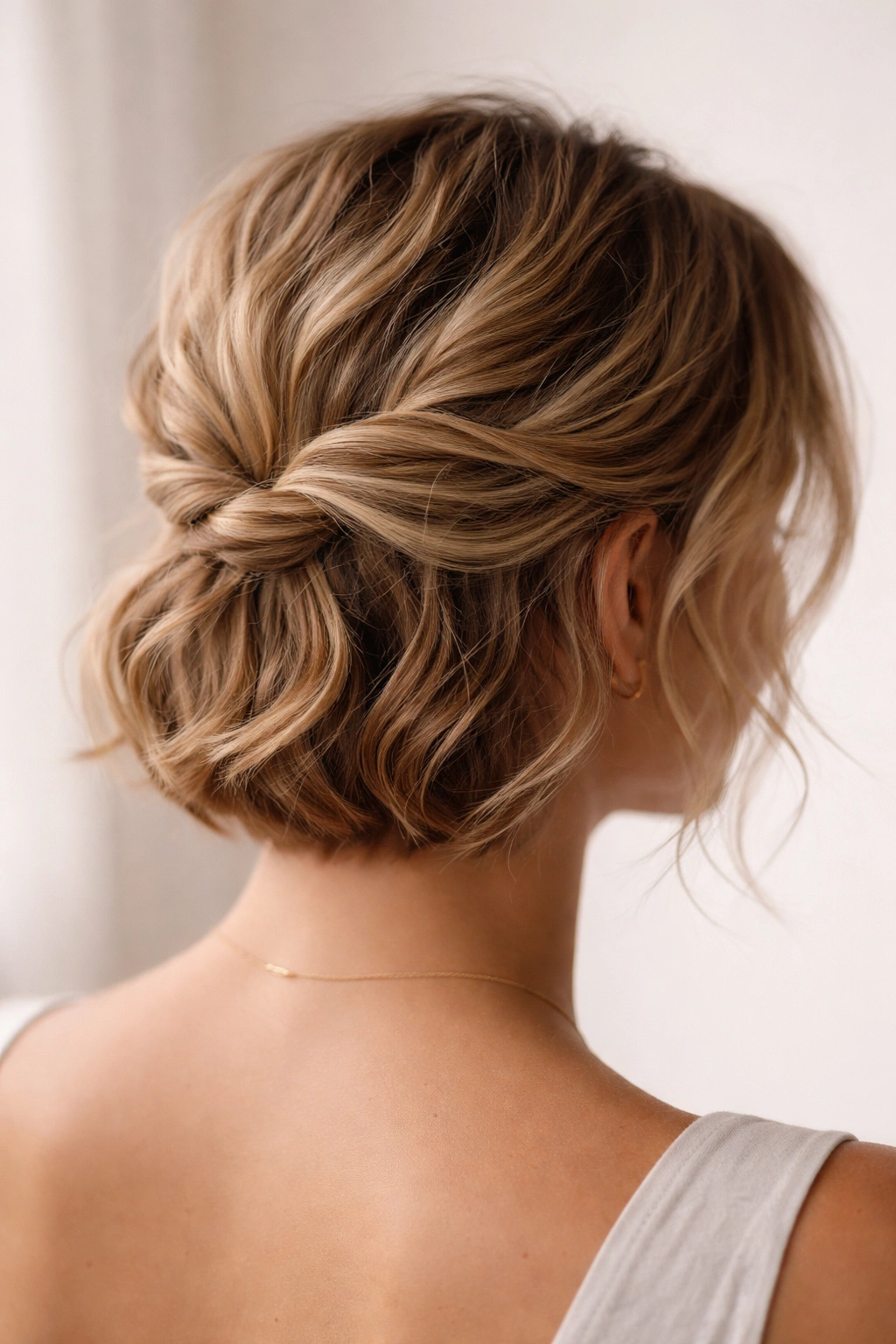 Side twist tucked into the back of the hair for a minimalist updo