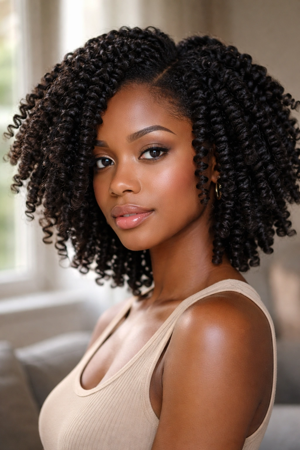 Close-up of 4C twist-out with defined glossy coils.