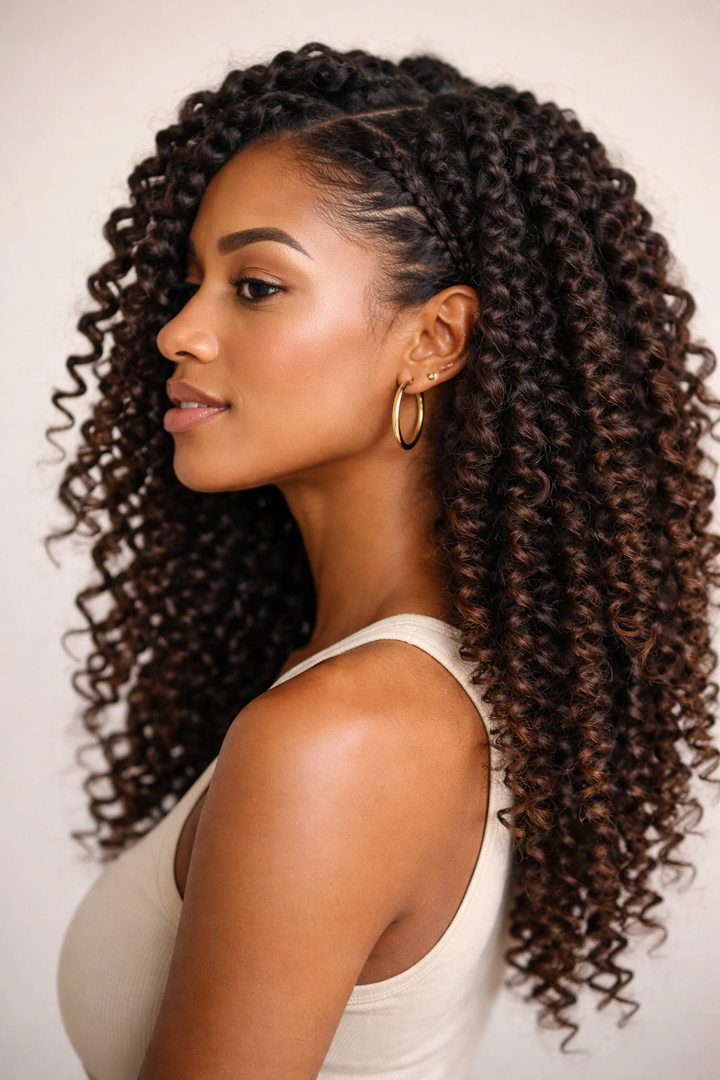 Twist-out showing elongated defined curls