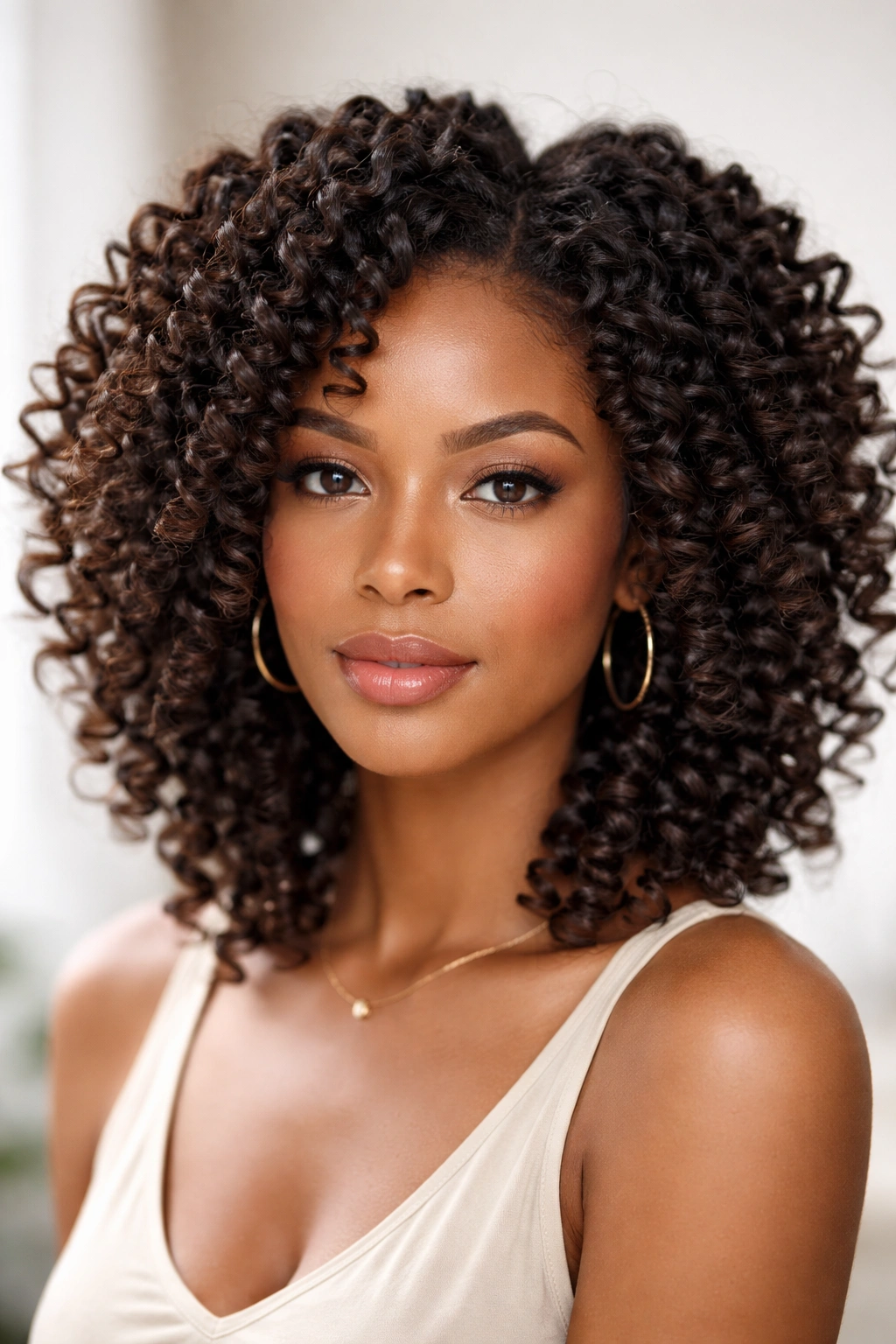 Front view of twist-out curls with defined texture