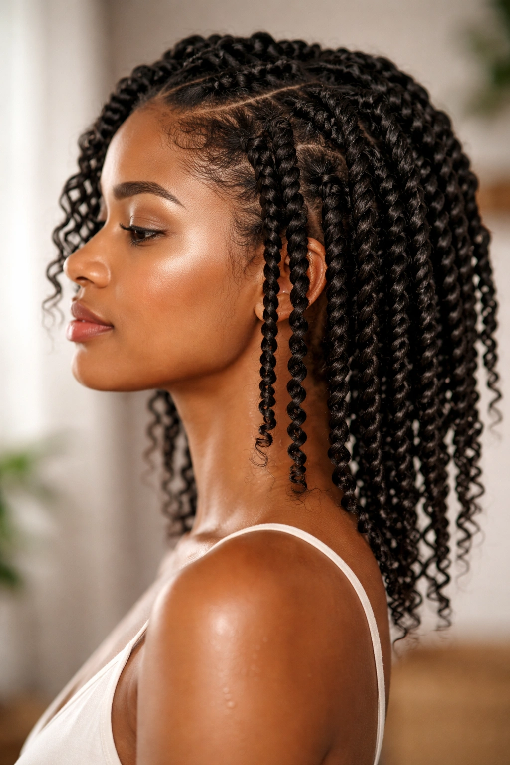 Twist-out curls elongated after twisting and setting