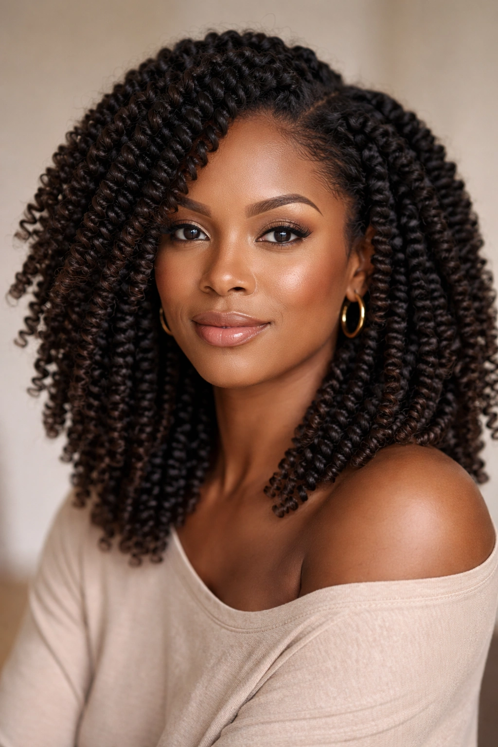Twist-out with defined coils showing elongated, separated coils