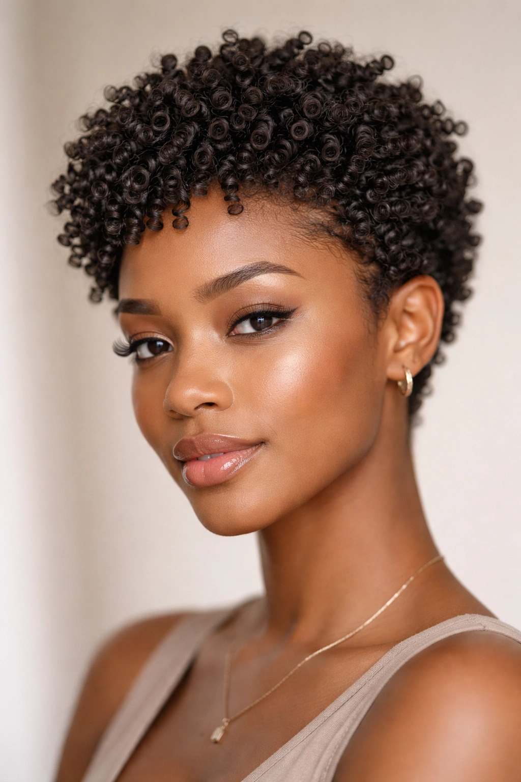 Close-up of short hair with defined twist-out curls