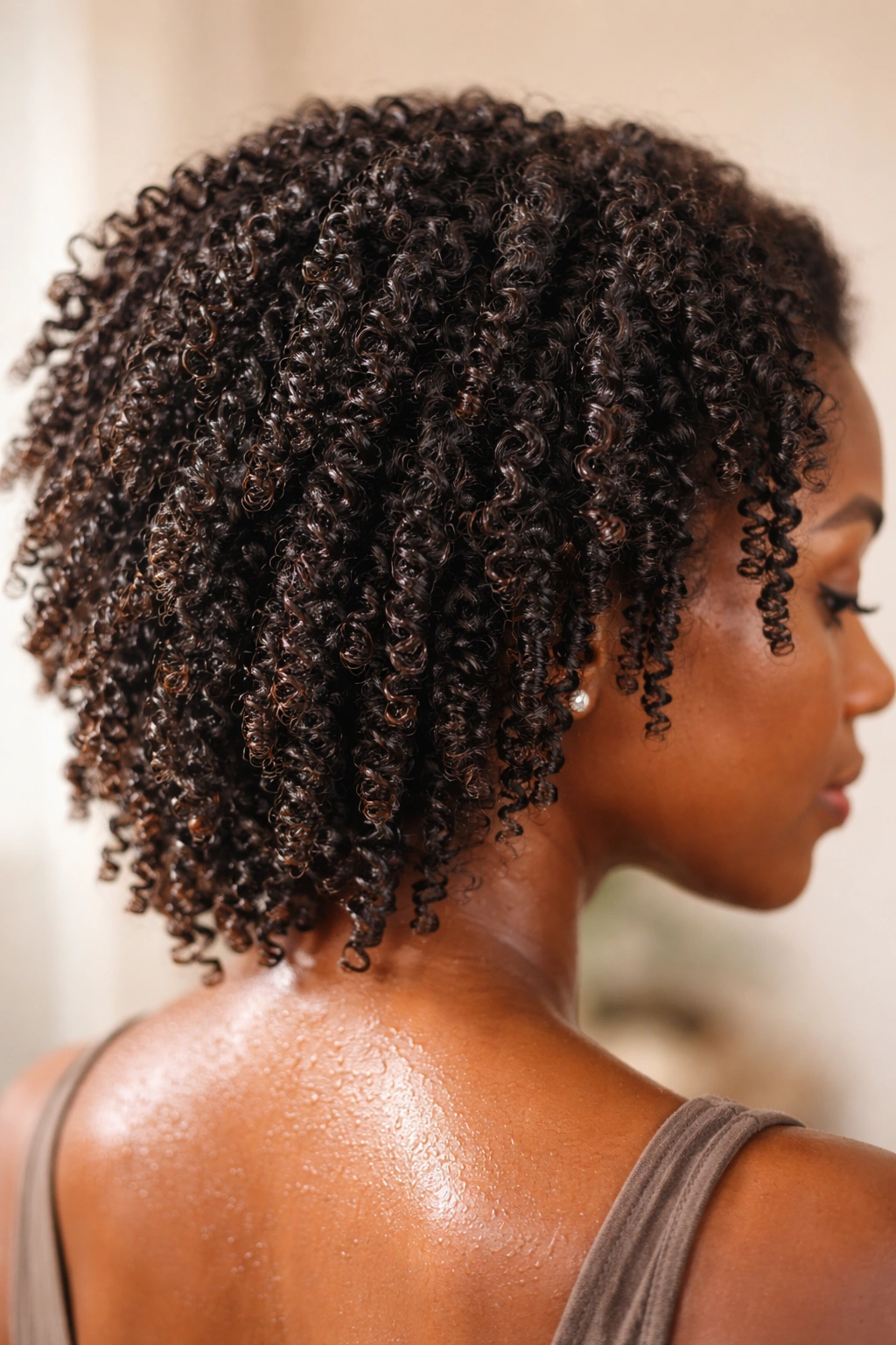 Close-up of refreshed twist-out with damp, redefined curls