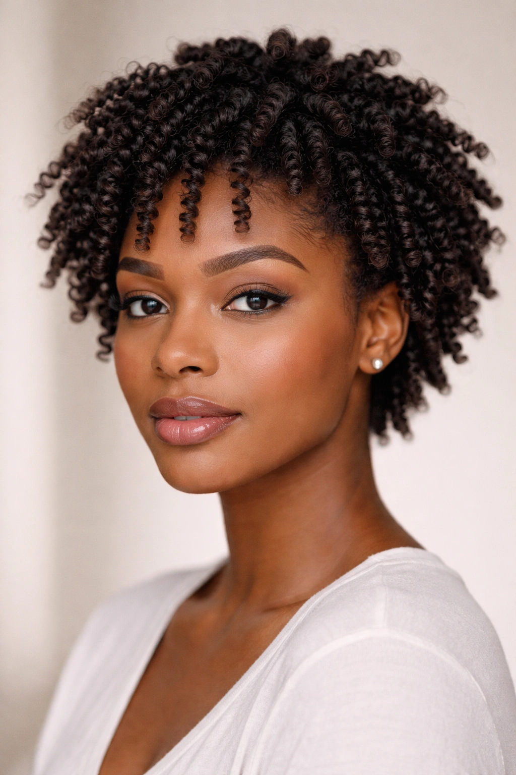 Close-up of short natural hair with a defined twist-out showing elongated coils