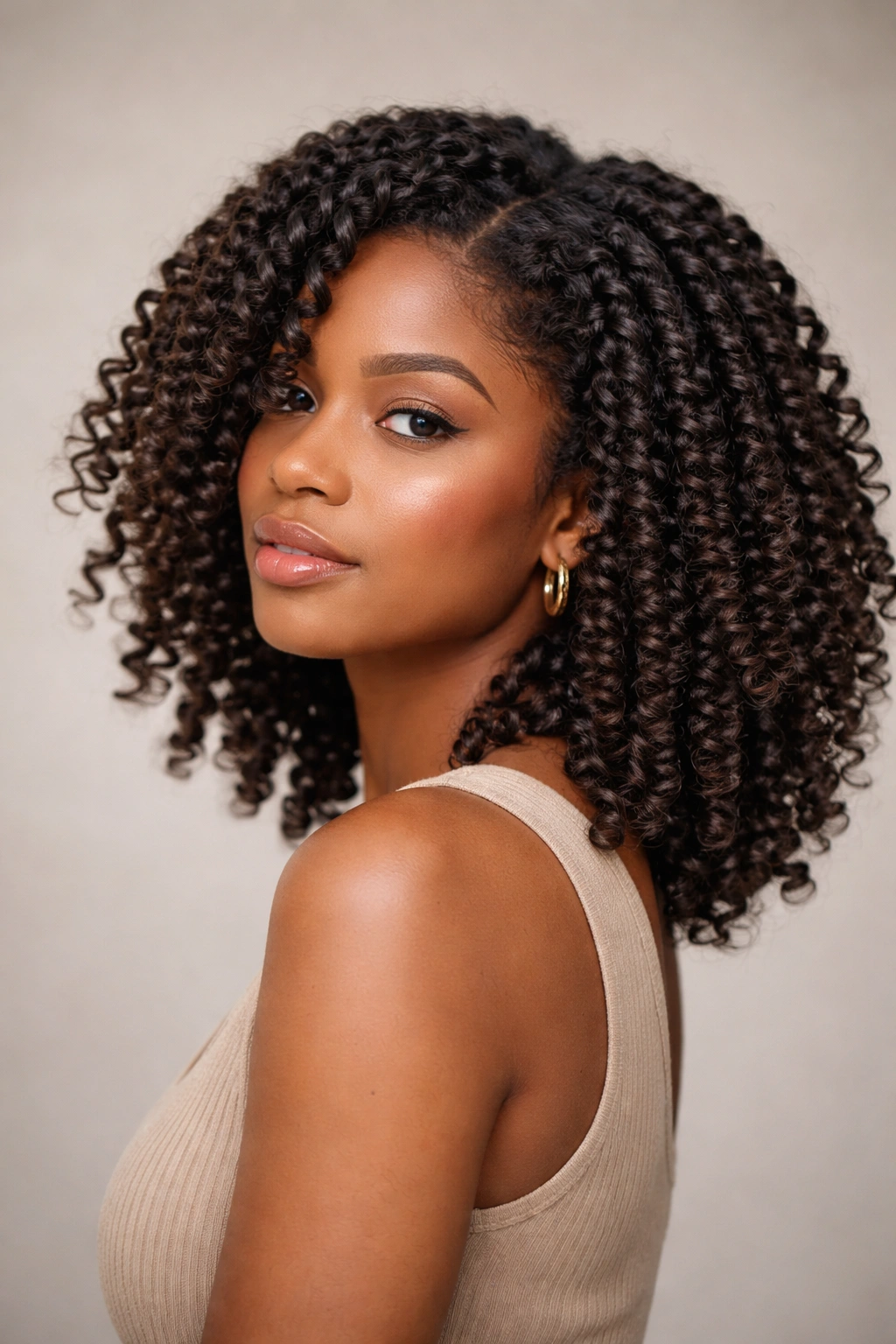 Shoulder-length afro with a two-strand twist-out showing elongated defined curls after unraveling