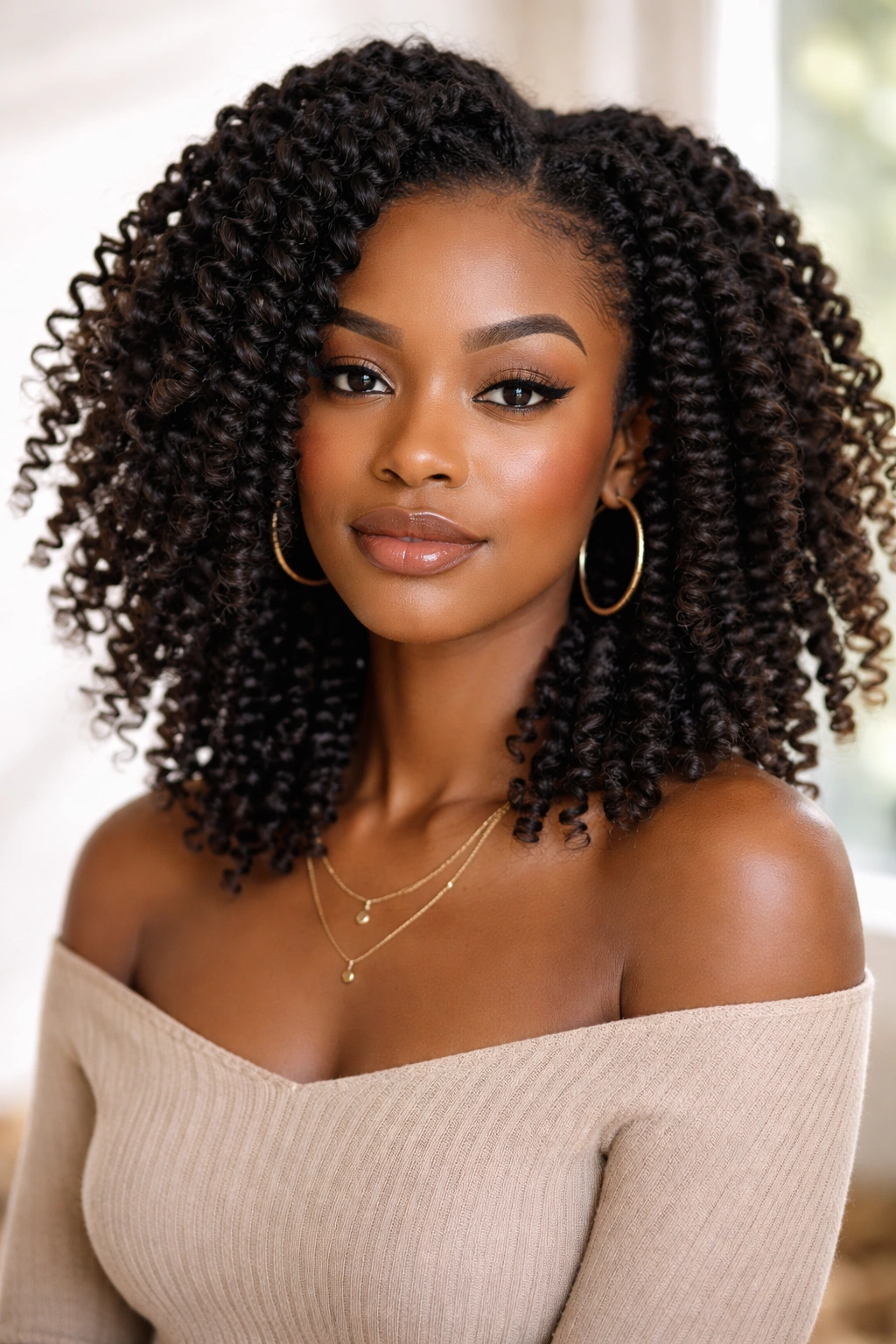 Twist-out hairstyle with stretched curls