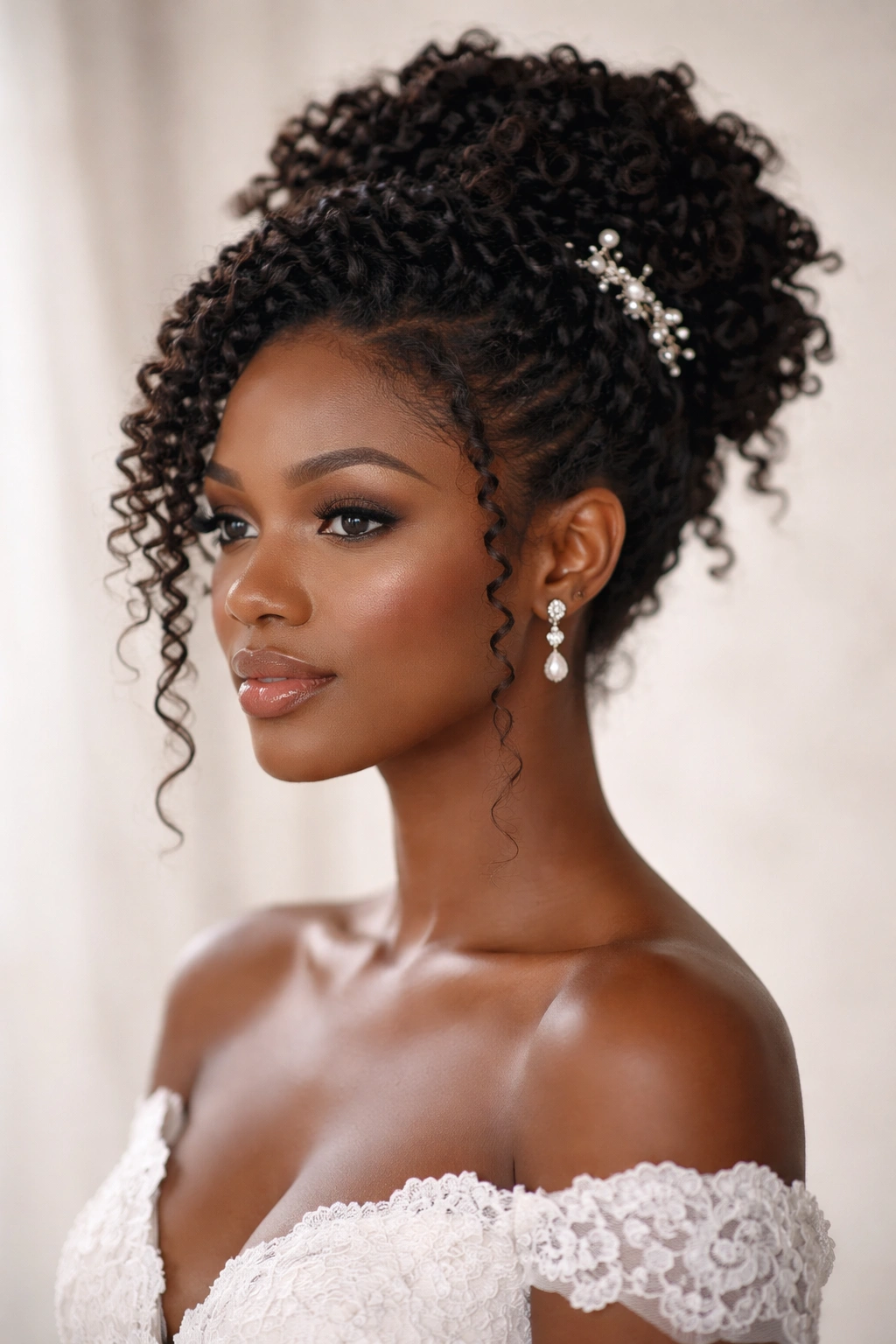 Twist-out texture formed into an elegant bridal updo