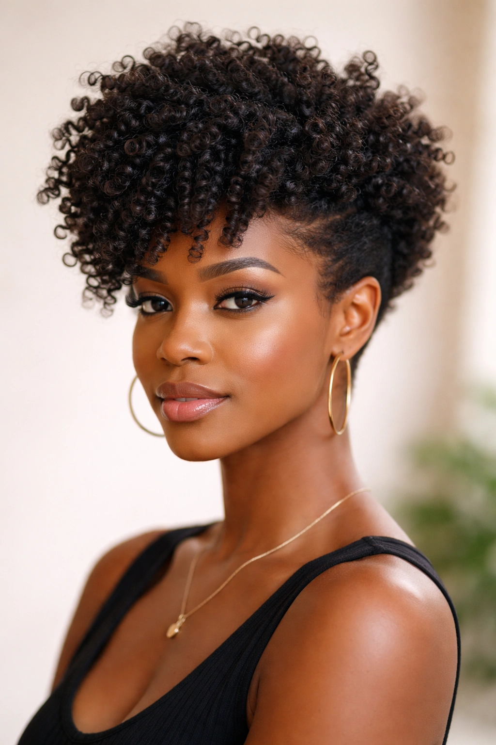 Voluminous twist-out with tapered sides and full crown