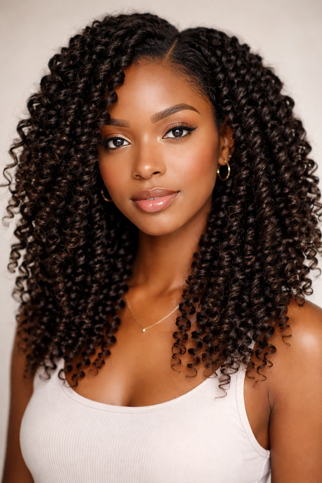 Defined twist-out curls with elongated shape