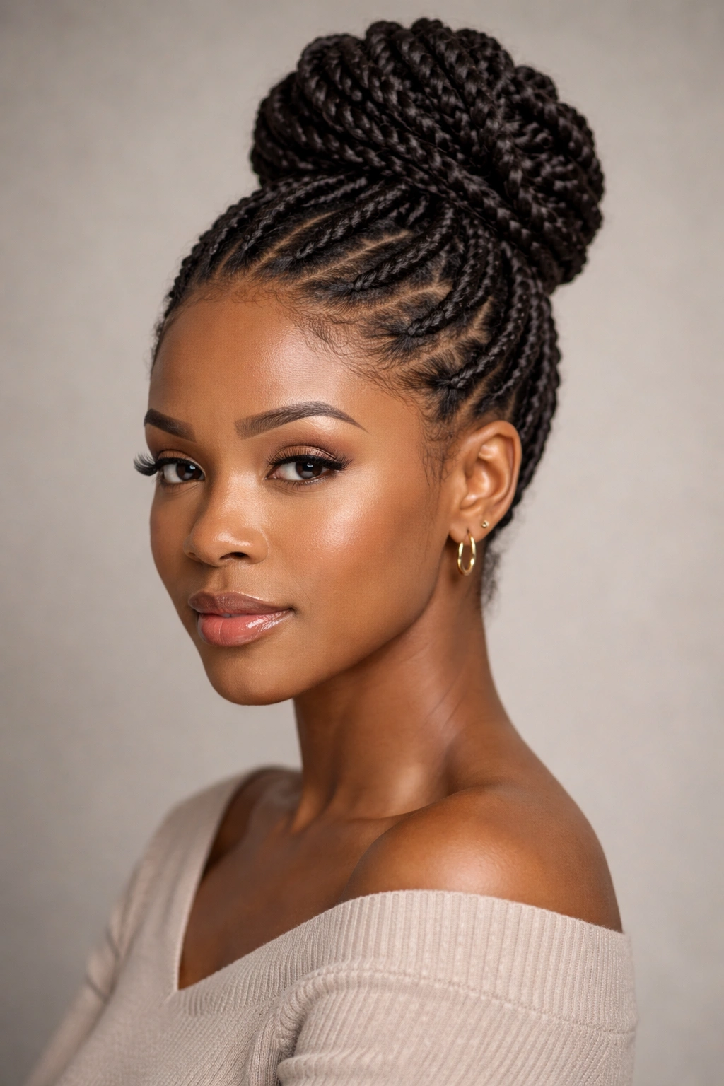 Close-up of a two-strand twist updo with a polished bun