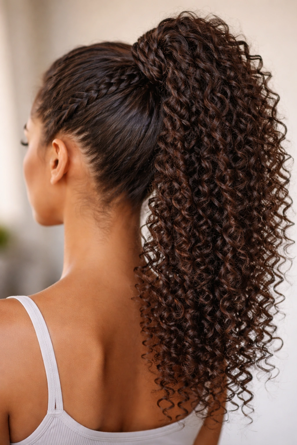 Twist-and-wrap ponytail showcasing textured twists