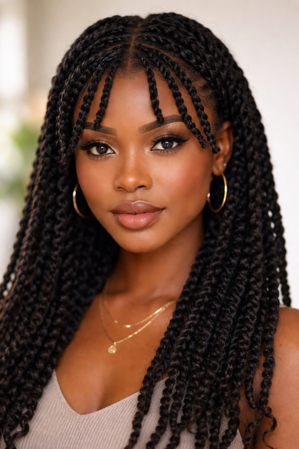 Twisted bangs close-up along the front hairline