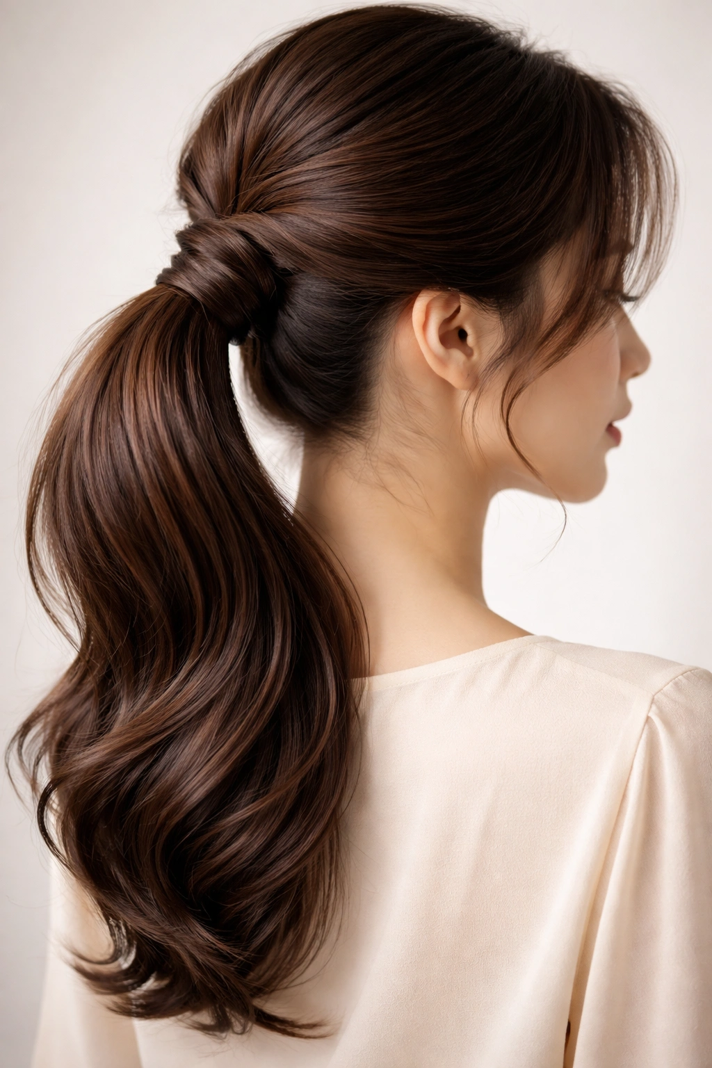 Back view of ponytail with twisted base for elegance