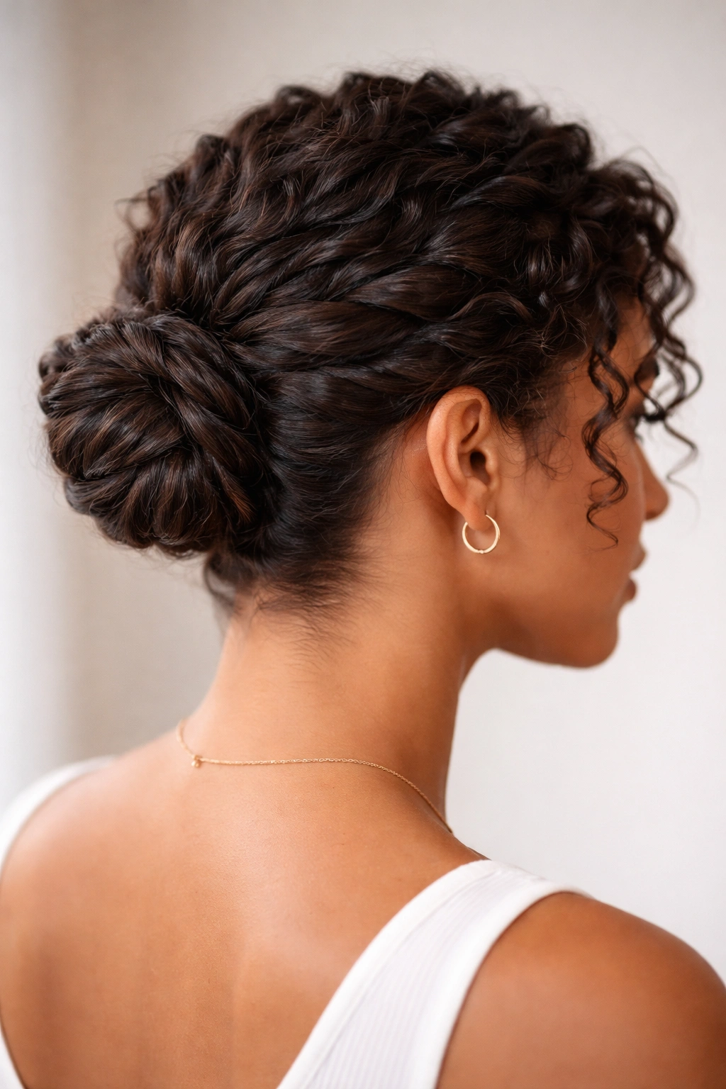 Low twisted bun with visible twists at the nape