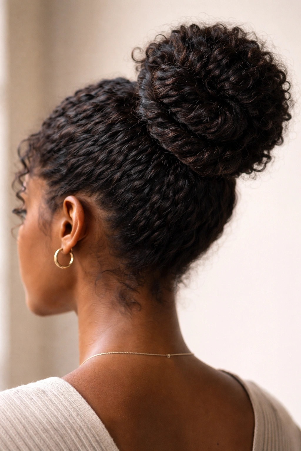 Twisted-up bun with rope twist around the base