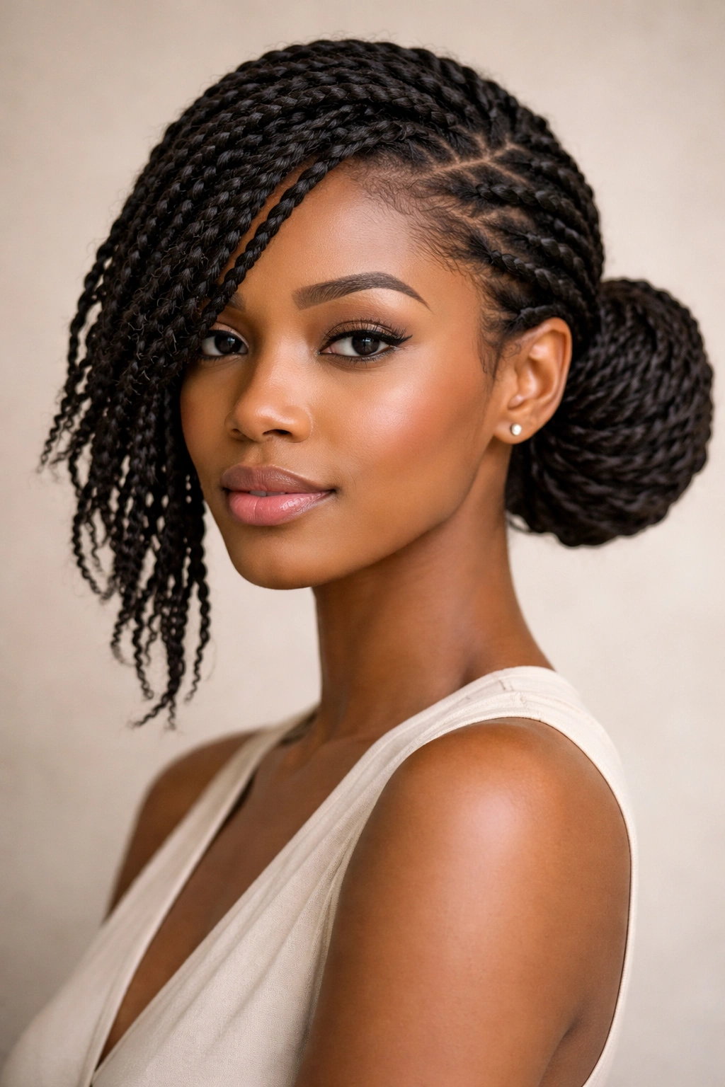 Close-up of a twisted bun with a side sweep