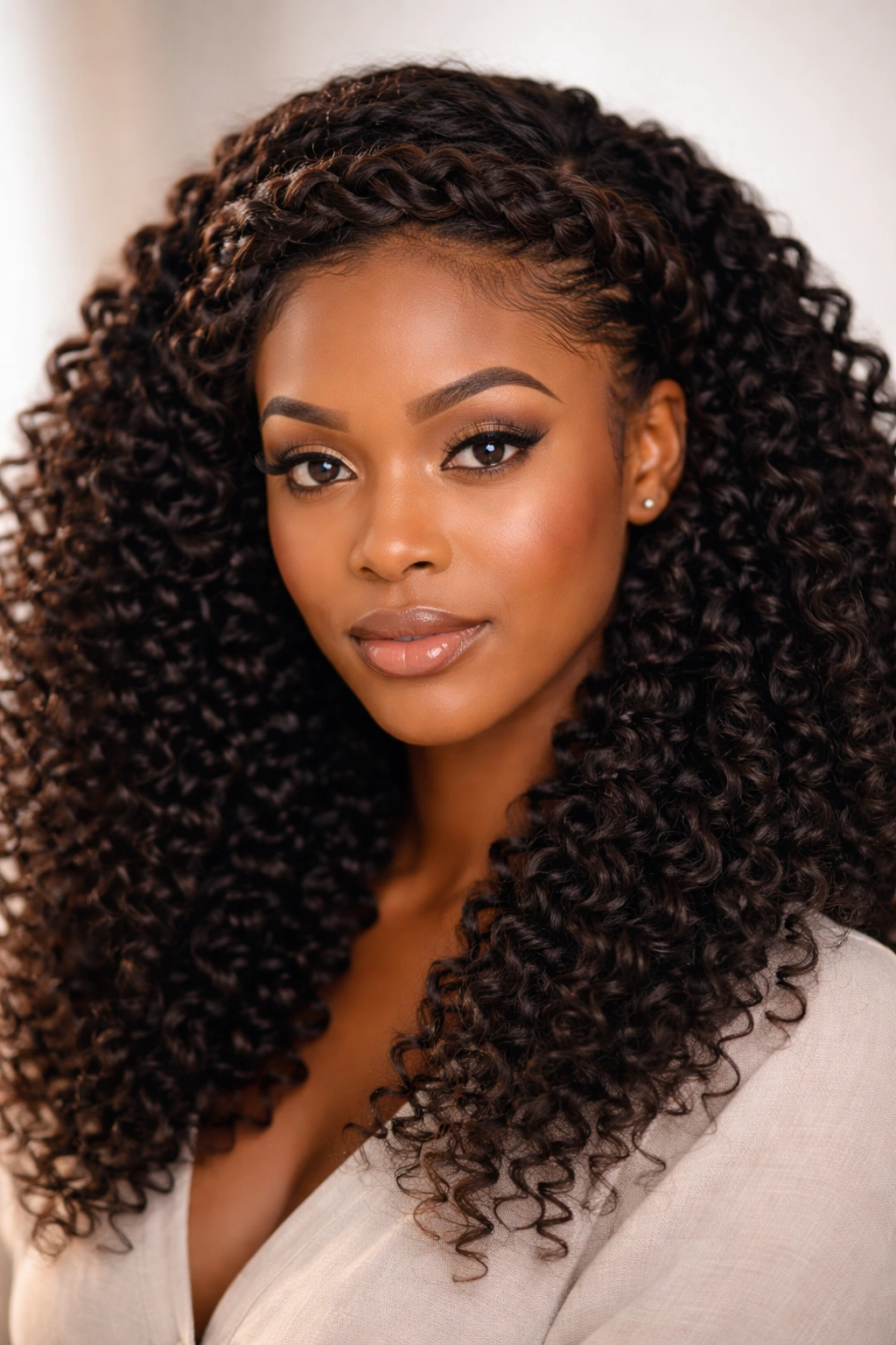 Twisted crochet crown with loose crochet hair close-up