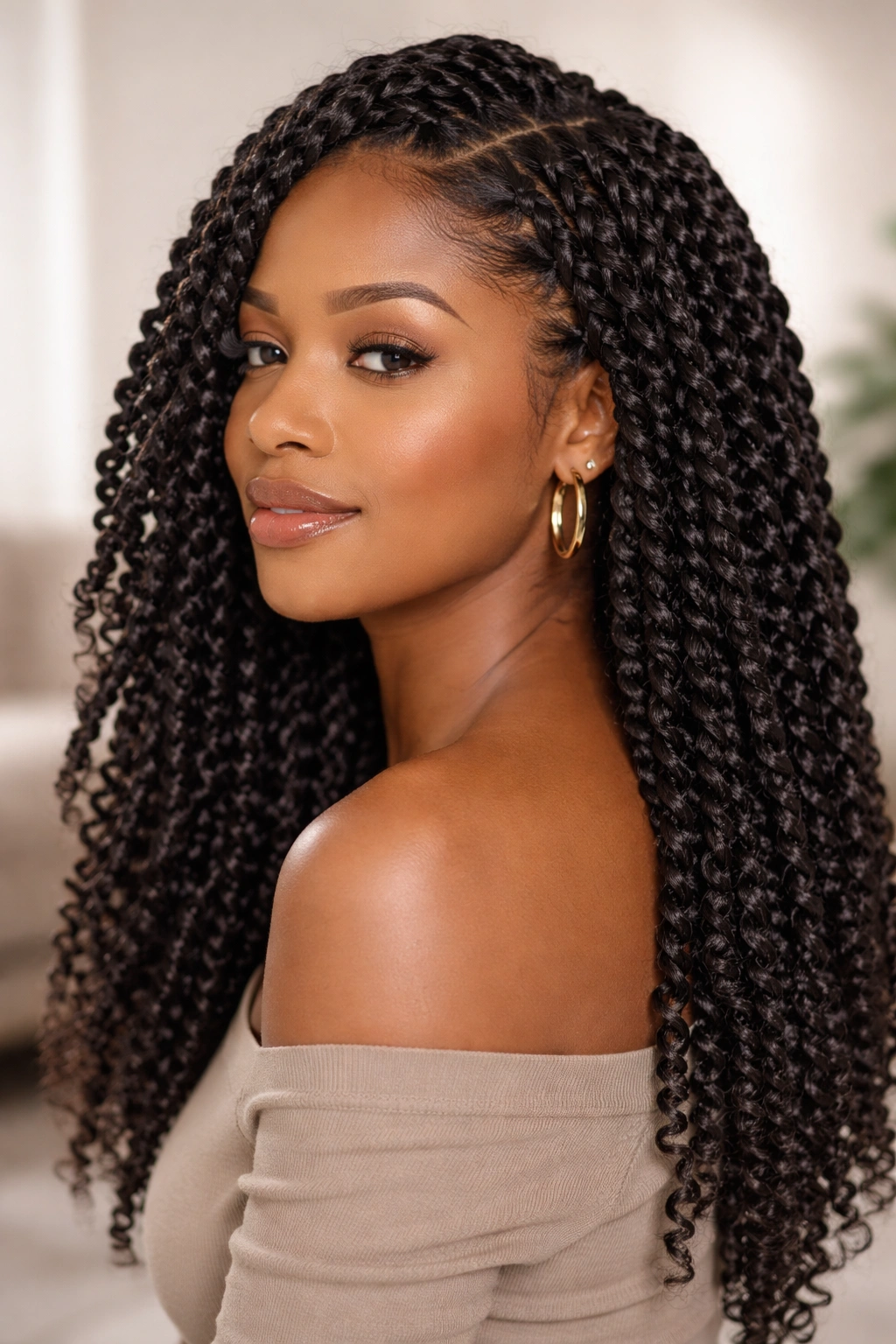 Two-strand twists made with crochet hair on a head