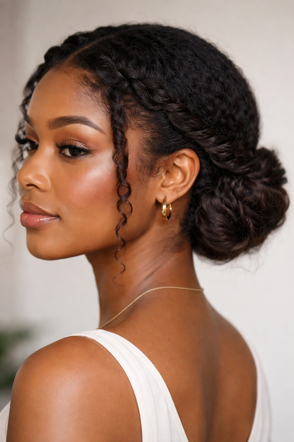 Two thick twists framing the face into a crown bun