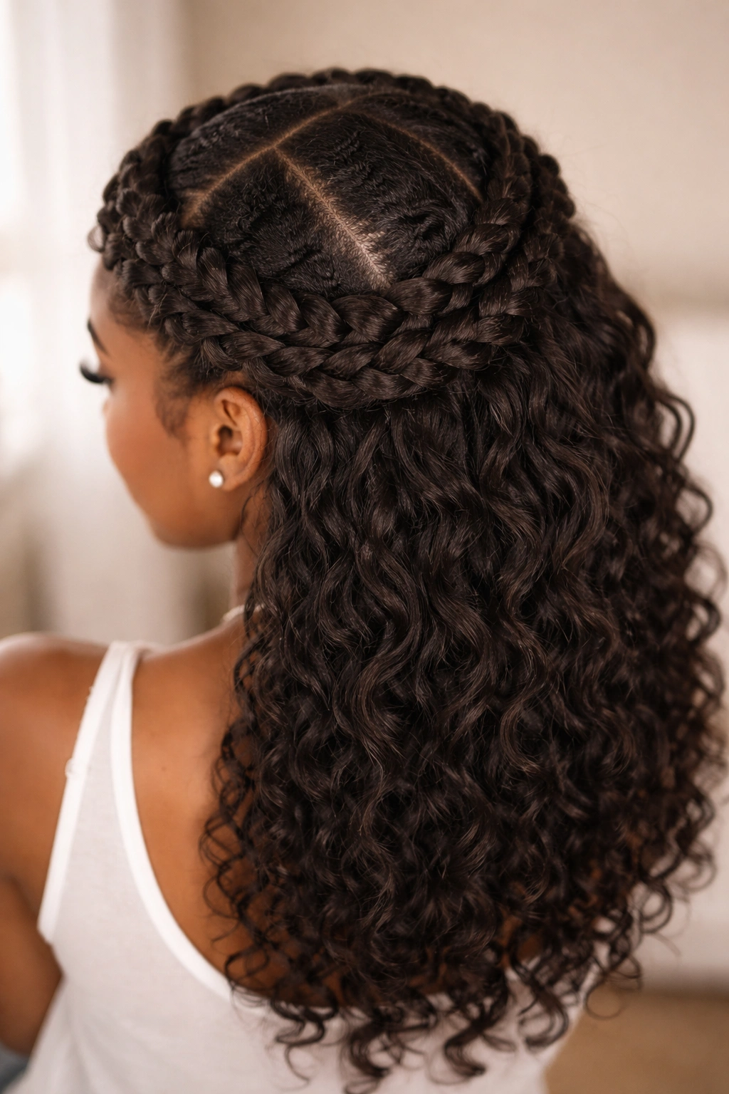 Head with a flat-twist crown forming a halo around the scalp