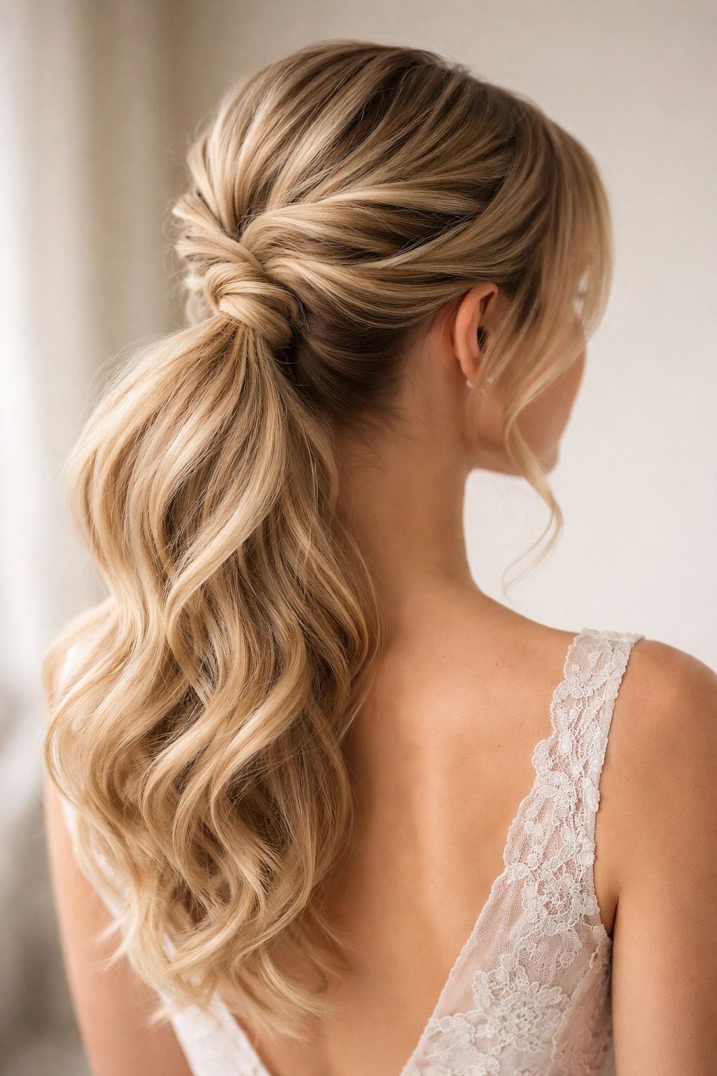 Twisted crown ponytail with decorative twists around the head.