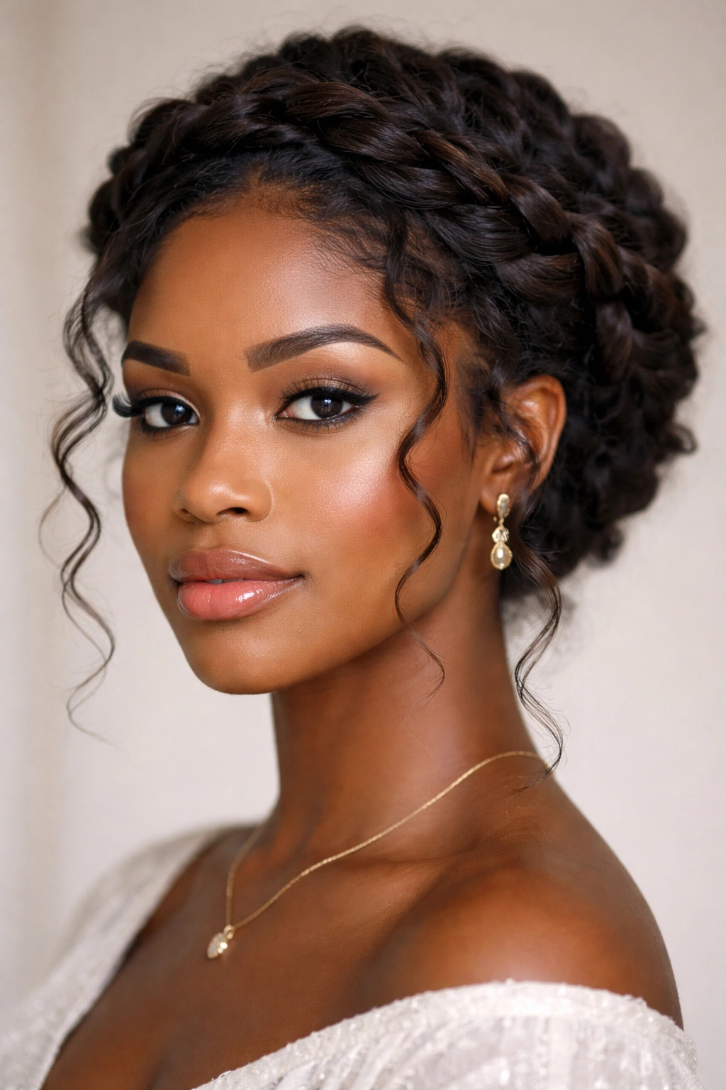 Twisted crown updo with face-framing twists secured with pins