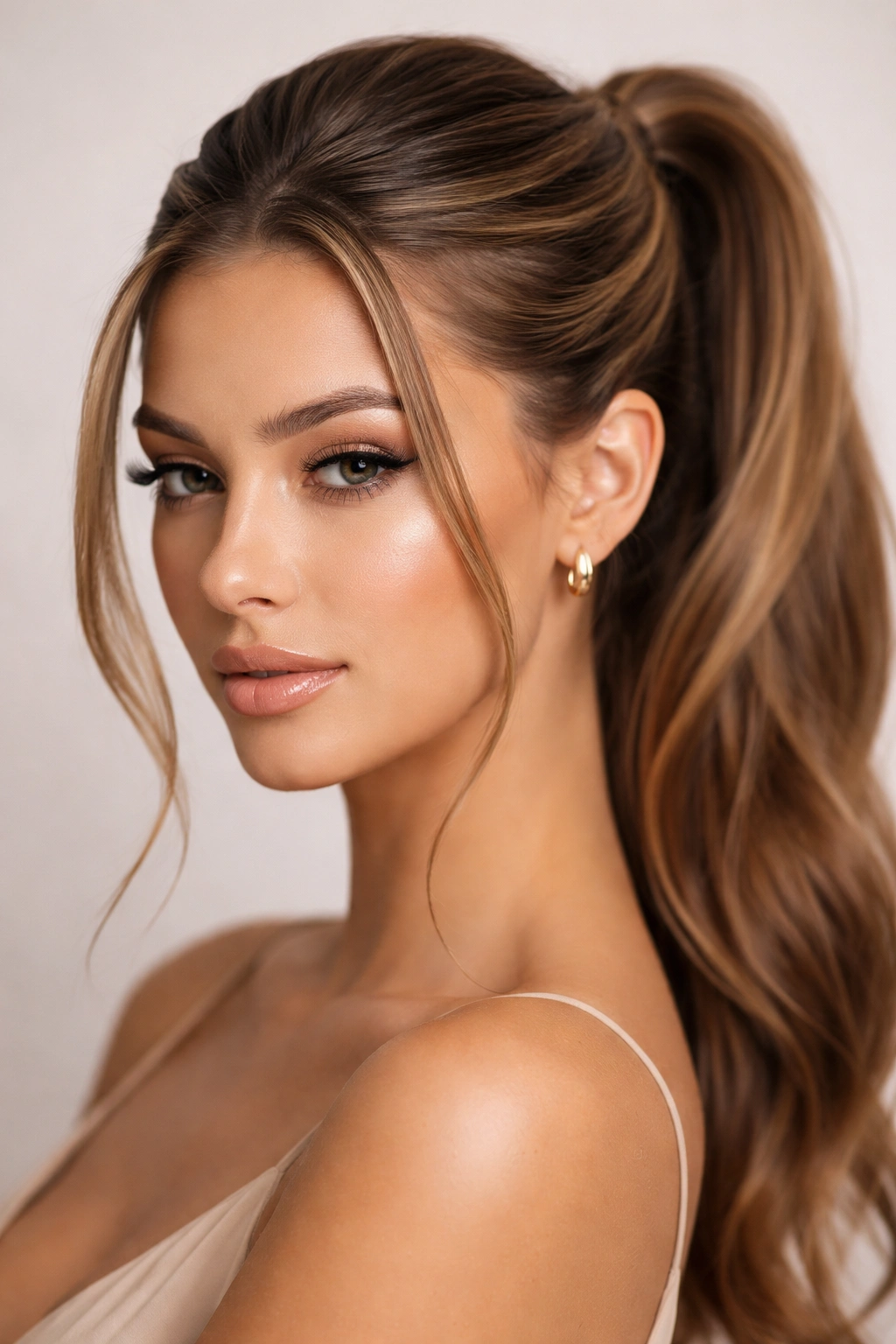 Close-up of two front twists framing the face and joining into the back ponytail