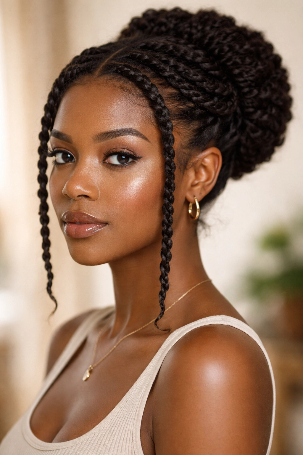 Twisted halo updo with face-framing twists