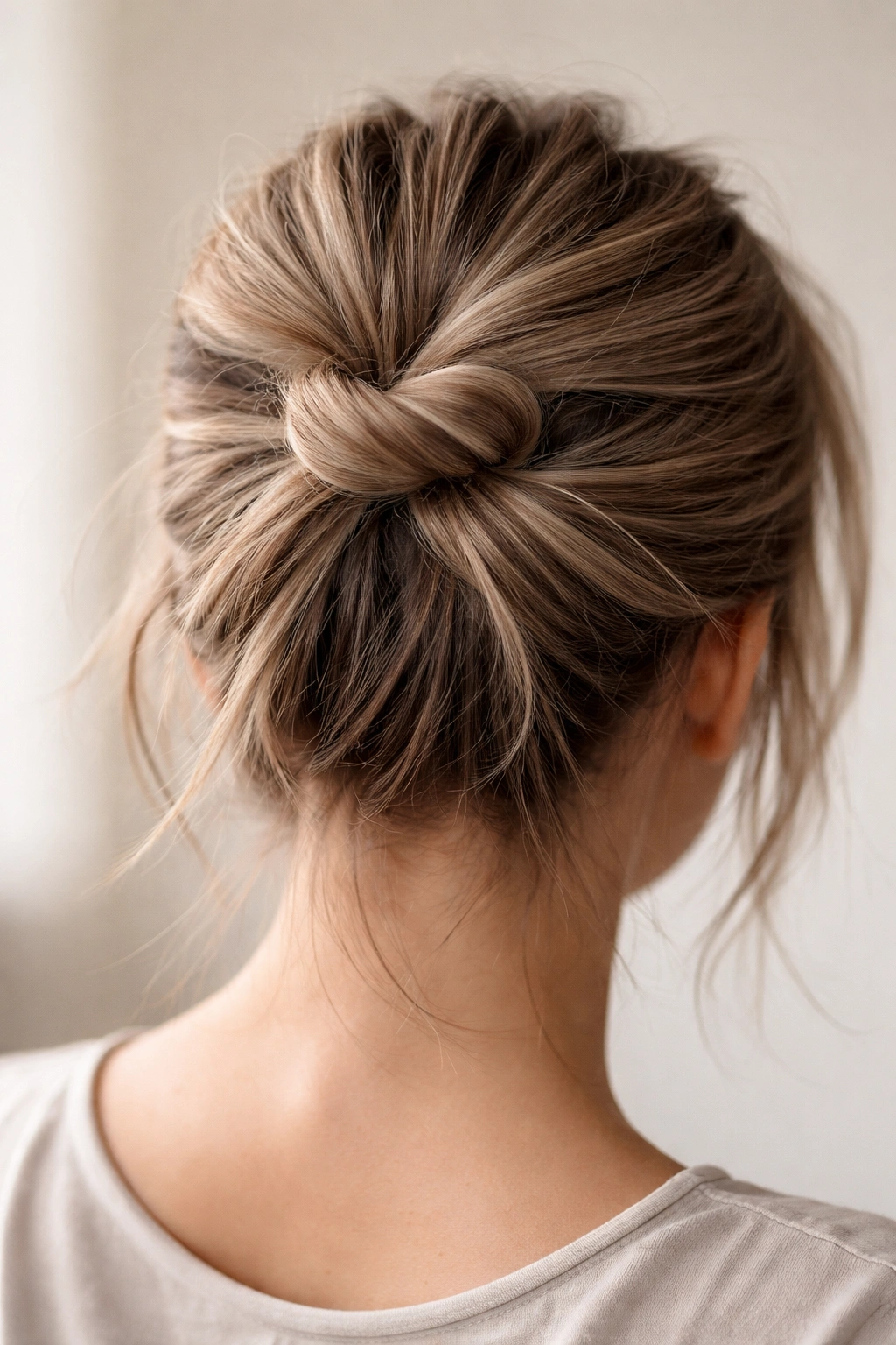 Close-up of two twisted sections forming a twisted knot bun
