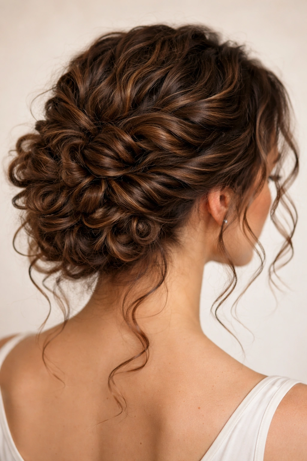 Close-up of Twisted Knots Updo showing loose twists and curls