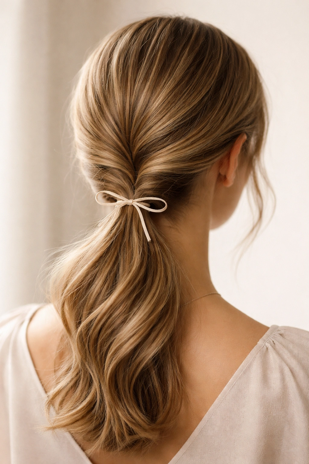 Low twisted ponytail with minimalist bow