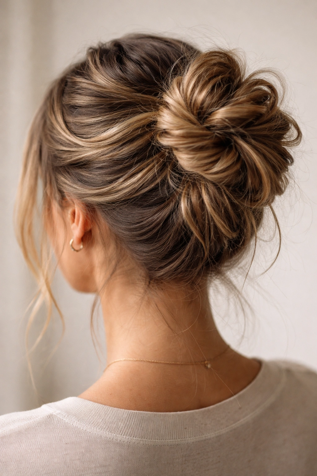 Twisted messy bun showing multiple twists and texture.