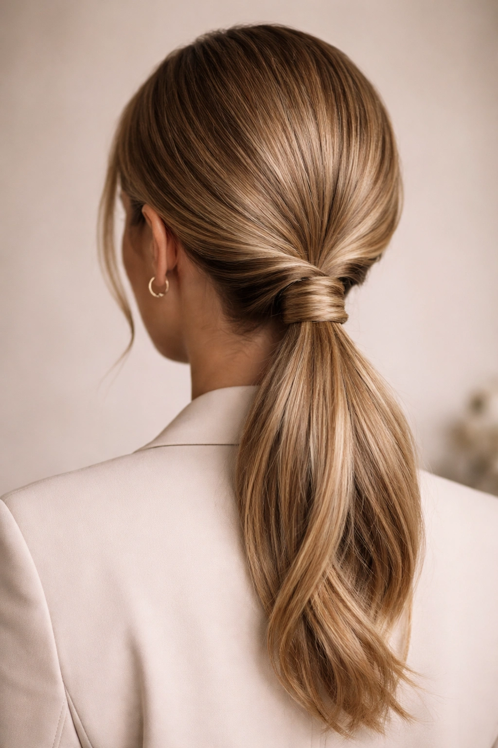 Low pony with twisted wrapped base detail forming a rope-like accent at the back.